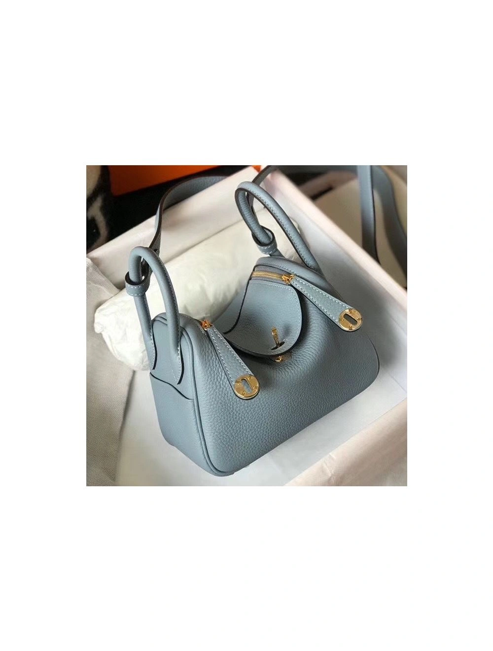 Hermes Lindy Mini Bag In Blue Lin Clemence Leather GHW