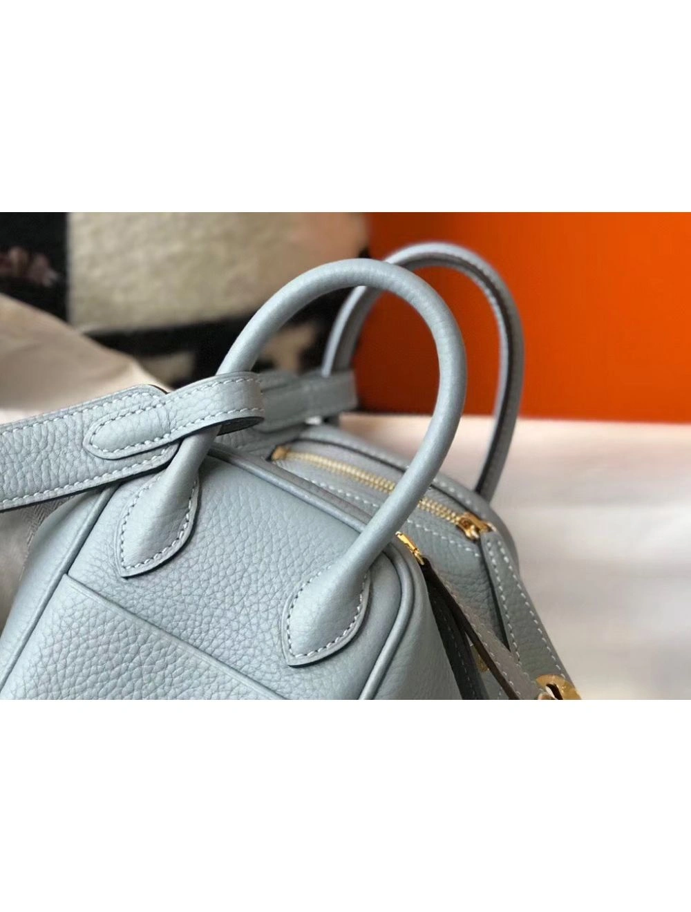 Hermes Lindy Mini Bag In Blue Lin Clemence Leather GHW