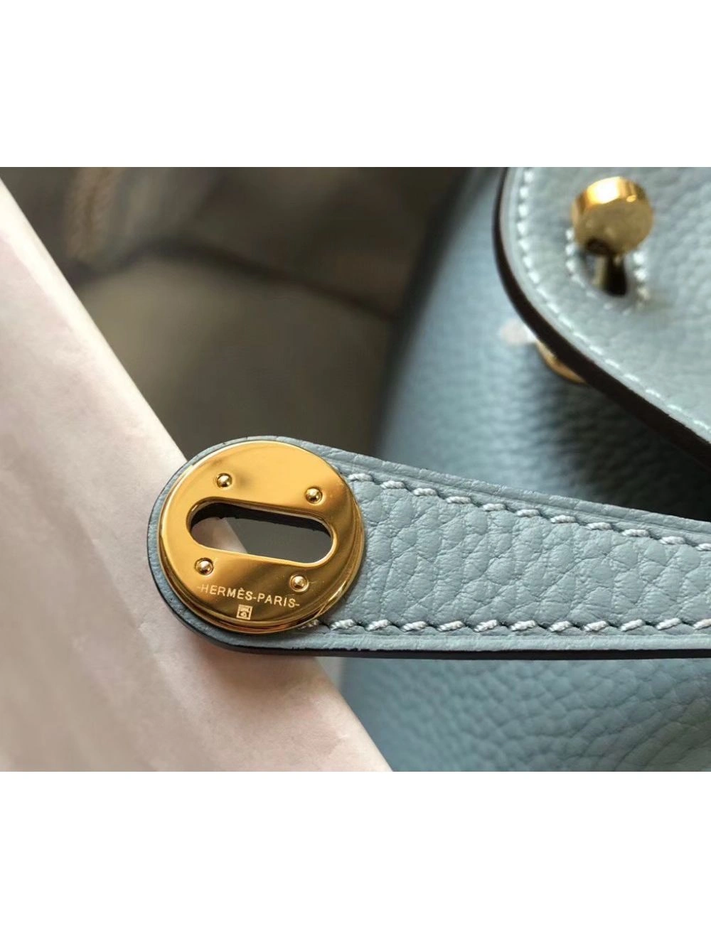 Hermes Lindy Mini Bag In Blue Lin Clemence Leather GHW