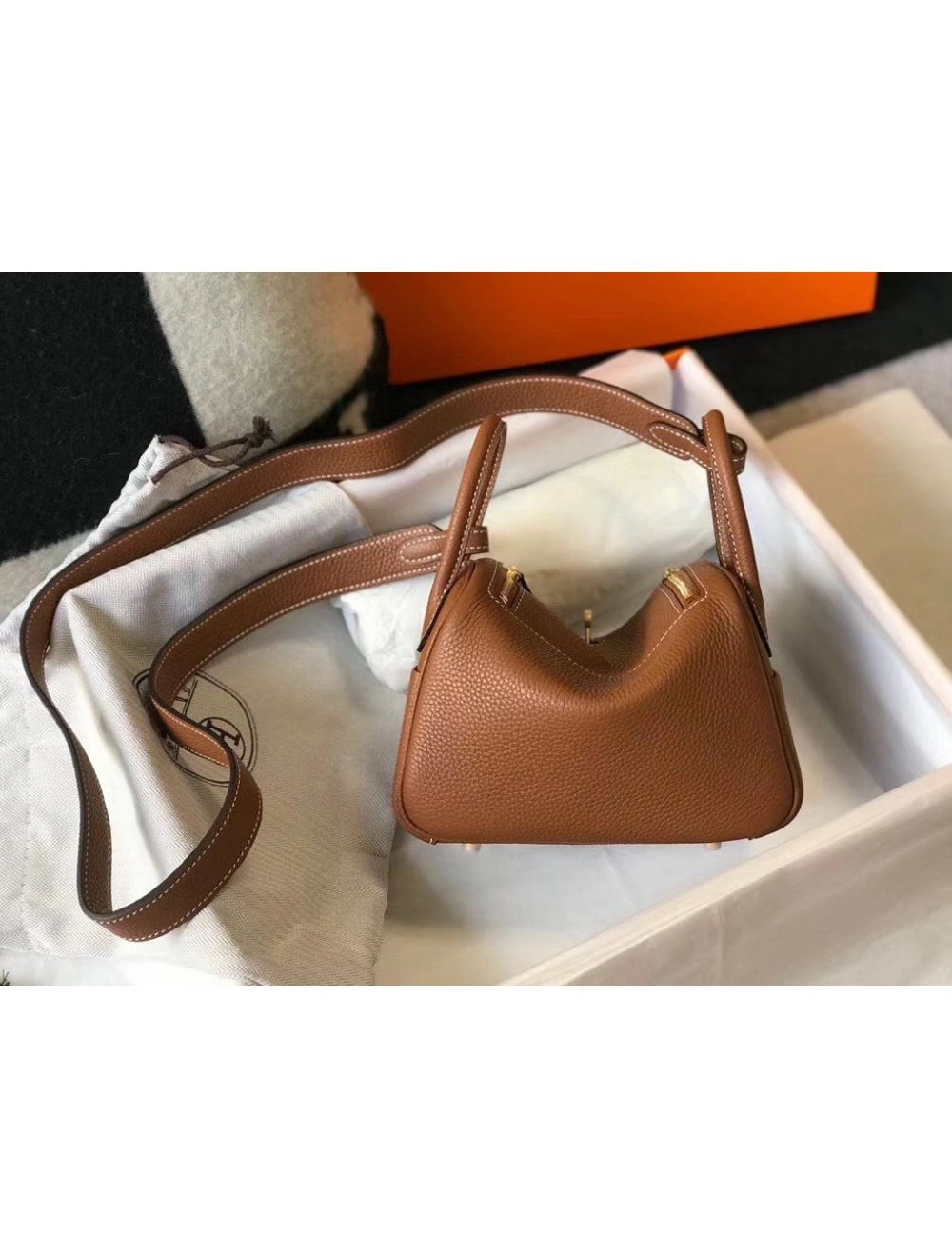 Hermes Lindy Mini Bag In Gold Clemence Leather GHW