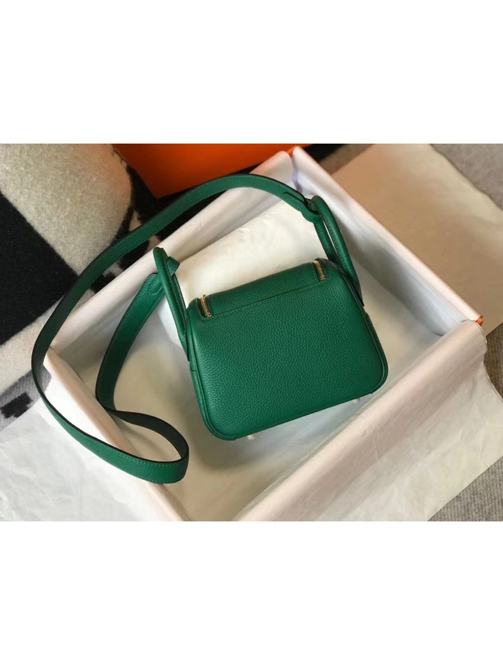 Hermes Lindy Mini Bag In Green Clemence Leather GHW
