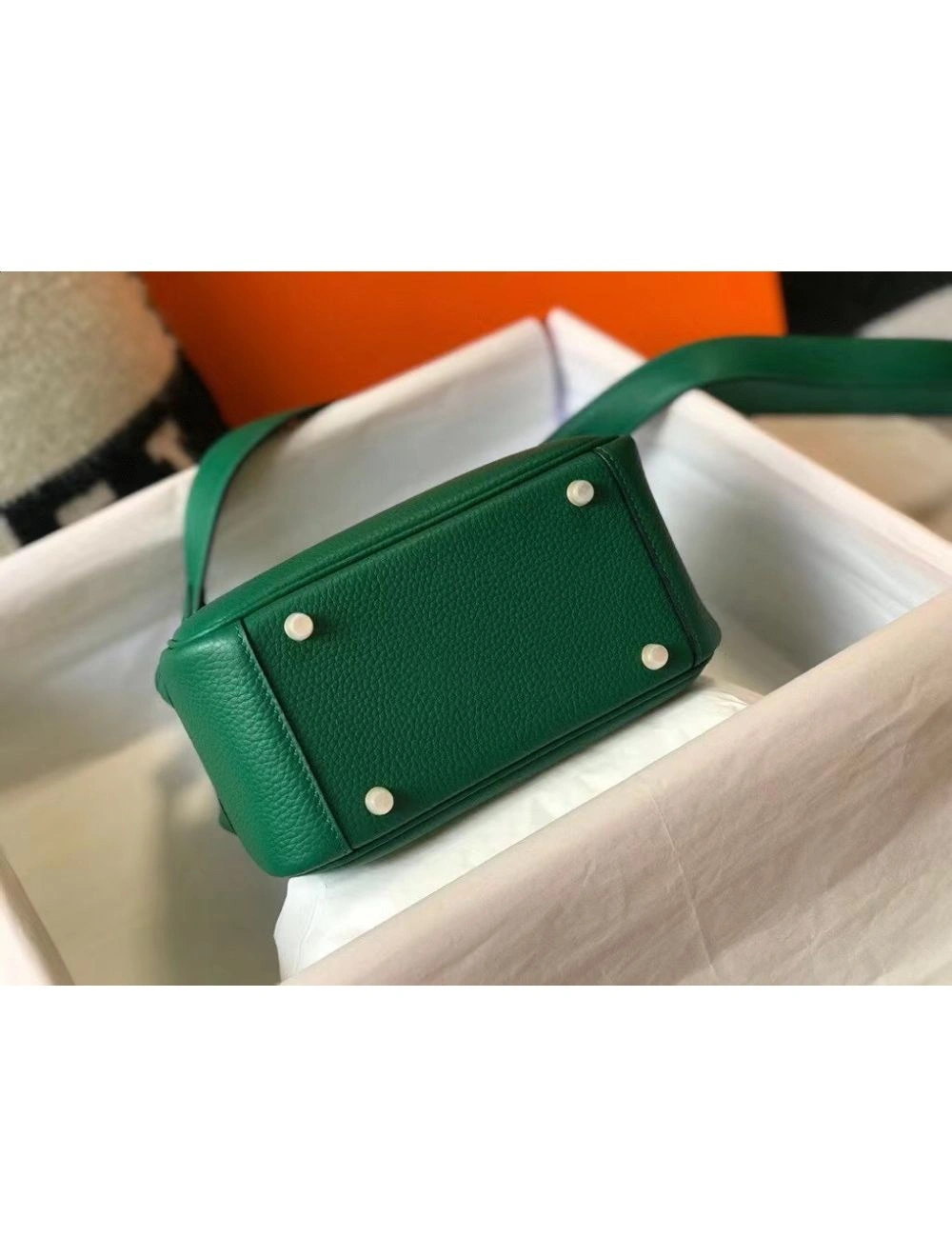 Hermes Lindy Mini Bag In Green Clemence Leather GHW