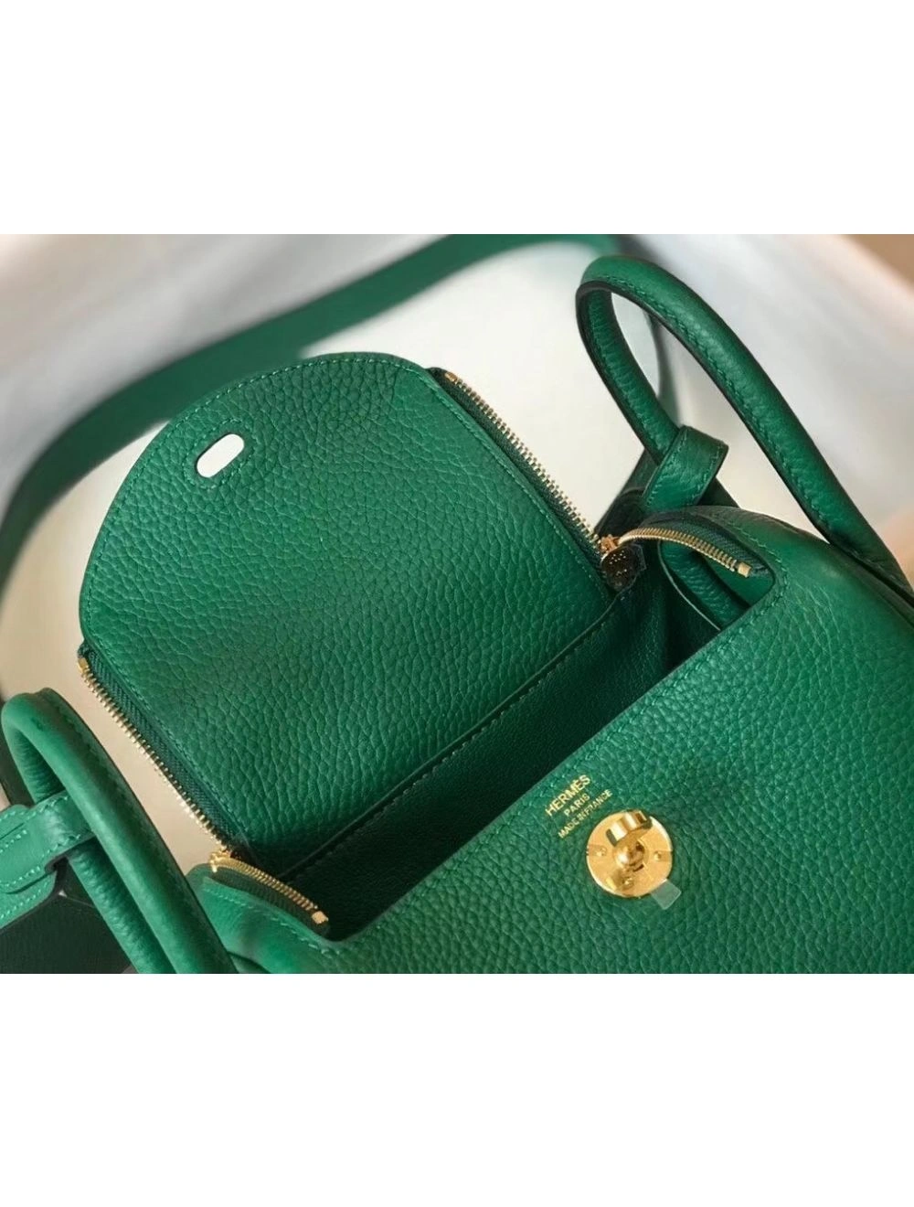 Hermes Lindy Mini Bag In Green Clemence Leather GHW