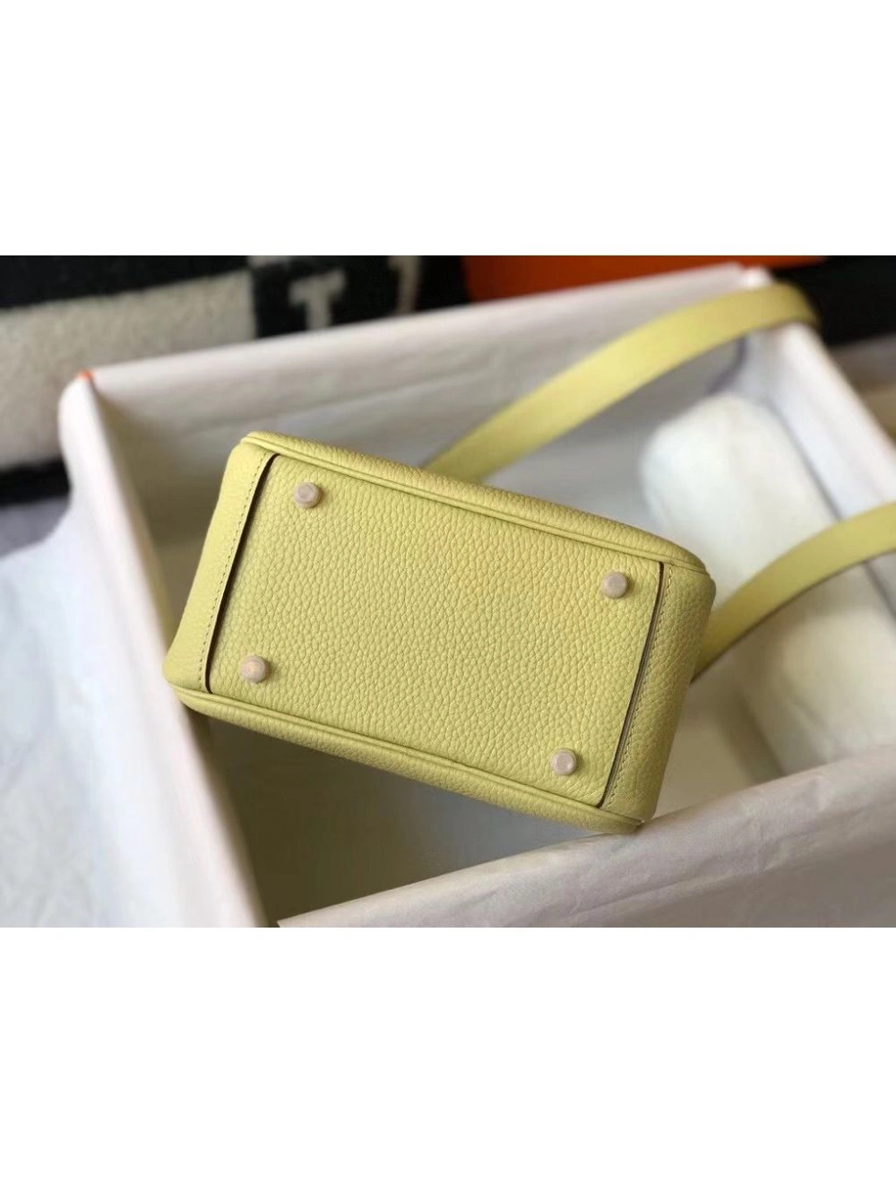 Hermes Lindy Mini Bag In Jaune Poussin Clemence Leather GHW