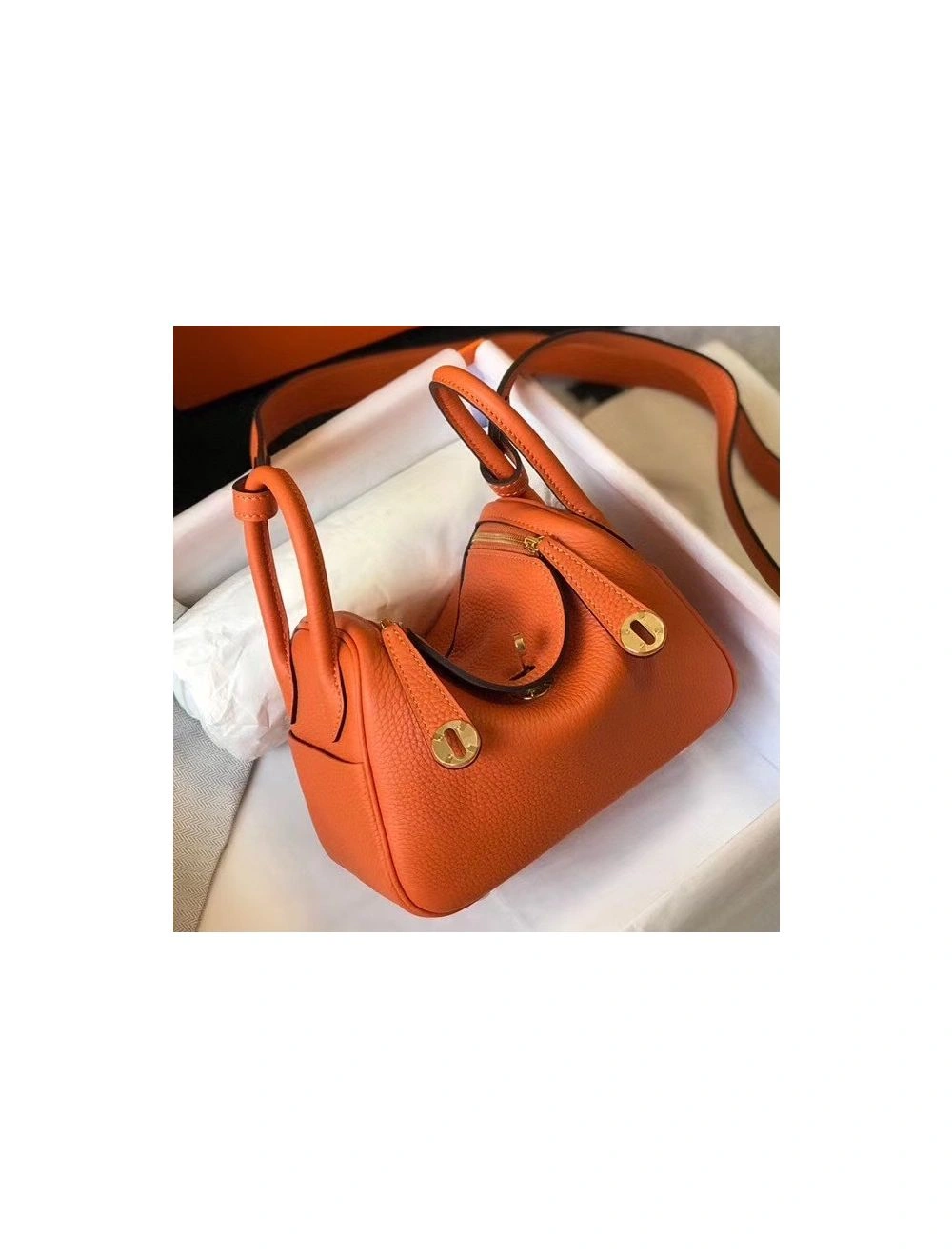 Hermes Lindy Mini Bag In Orange Clemence Leather GHW