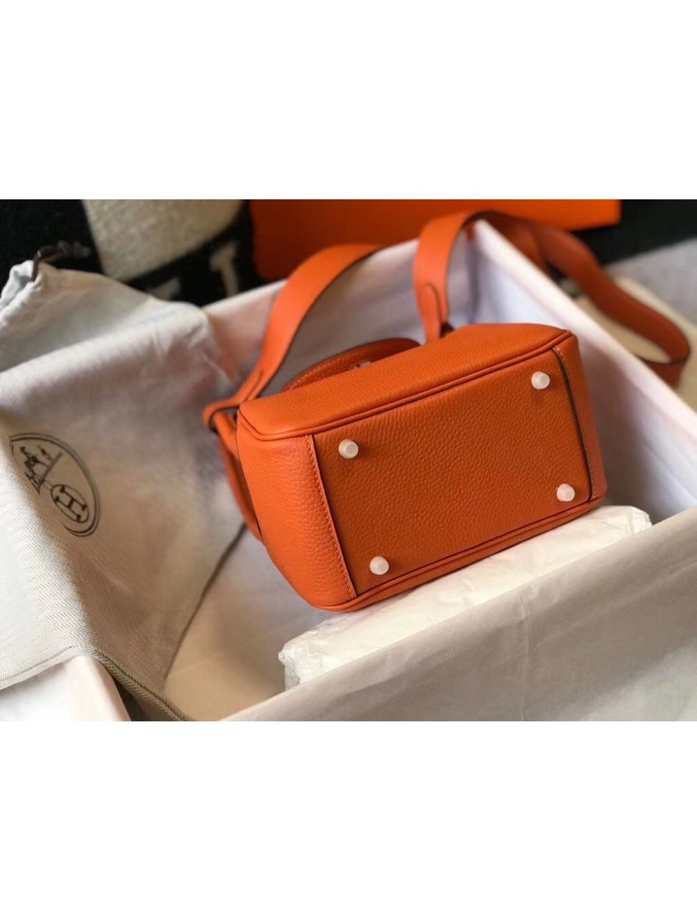 Hermes Lindy Mini Bag In Orange Clemence Leather GHW