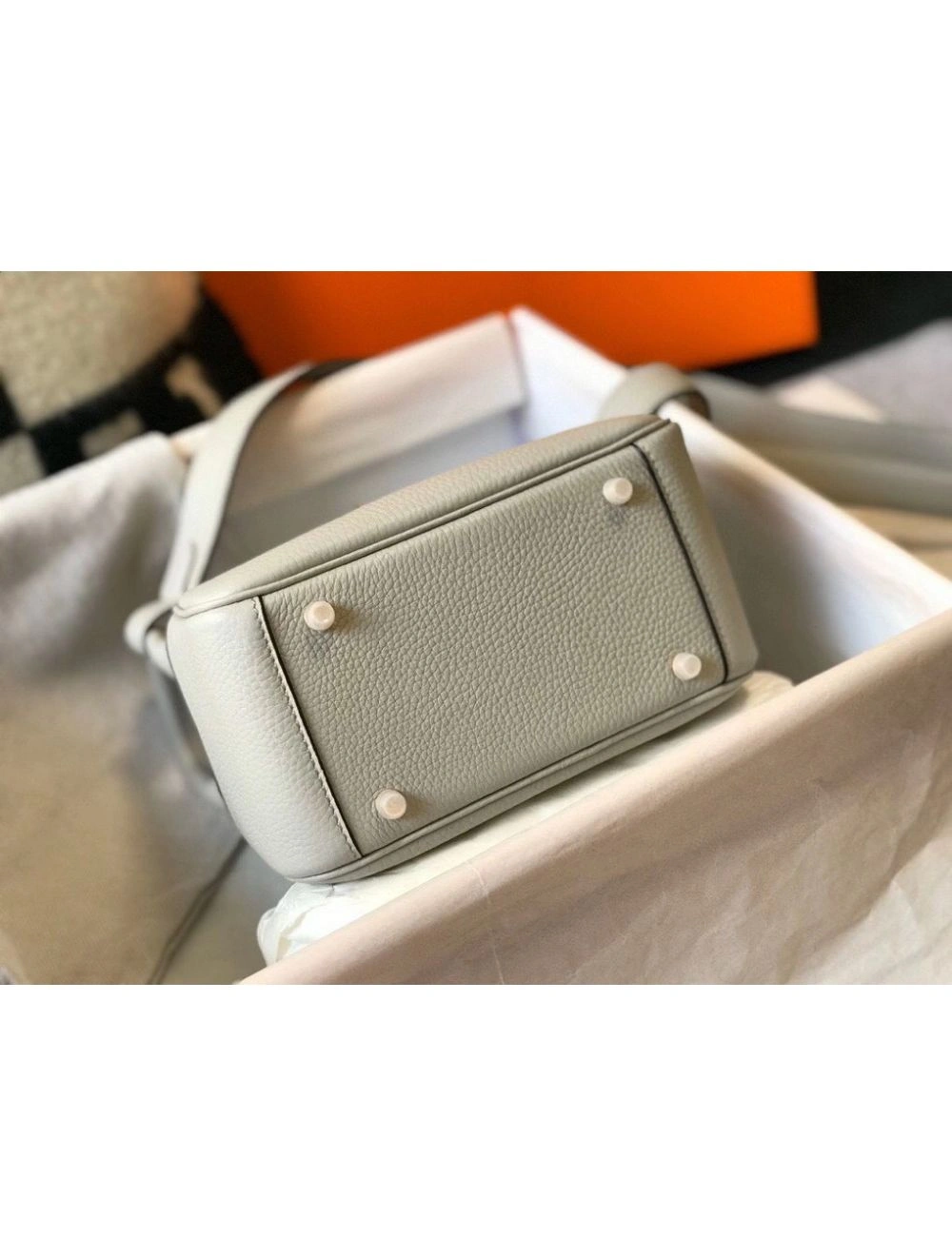 Hermes Lindy Mini Bag In Pearl Grey Clemence Leather GHW