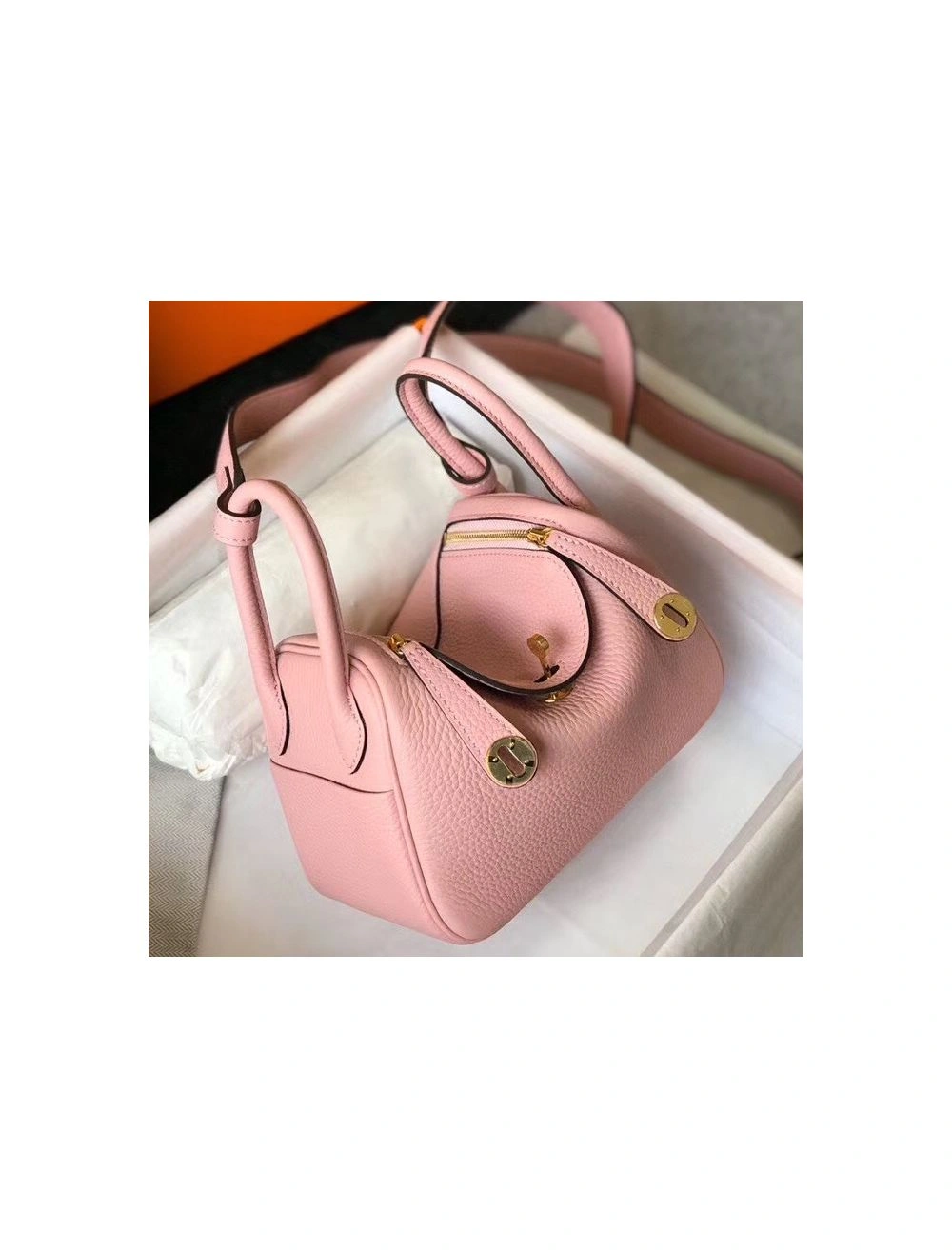 Hermes Lindy Mini Bag In Pink Clemence Leather GHW