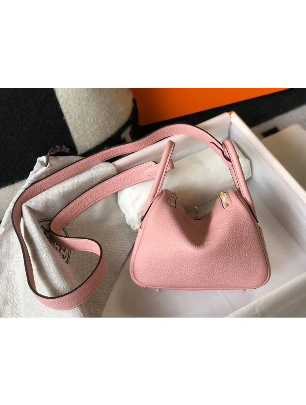 Hermes Lindy Mini Bag In Pink Clemence Leather GHW