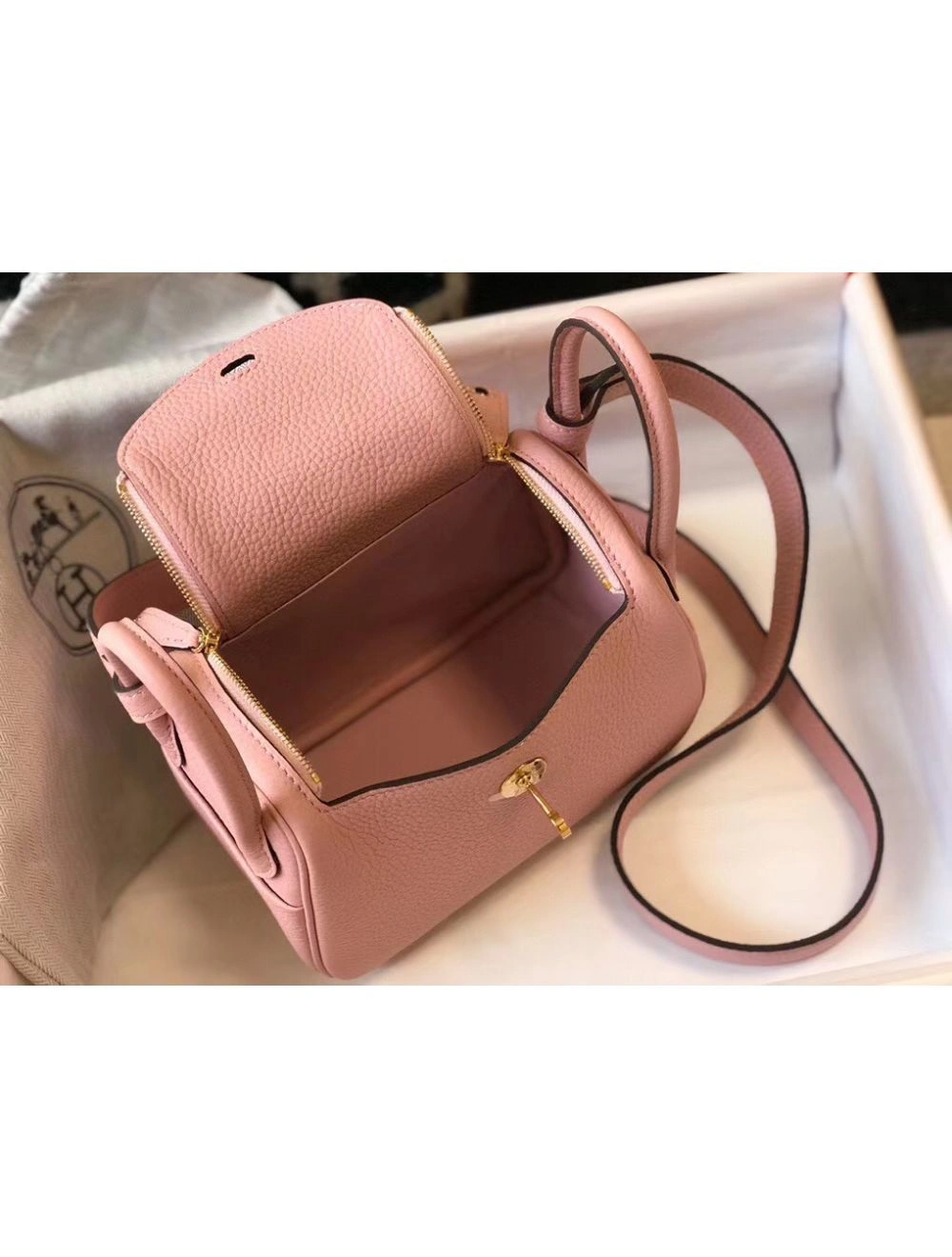 Hermes Lindy Mini Bag In Pink Clemence Leather GHW