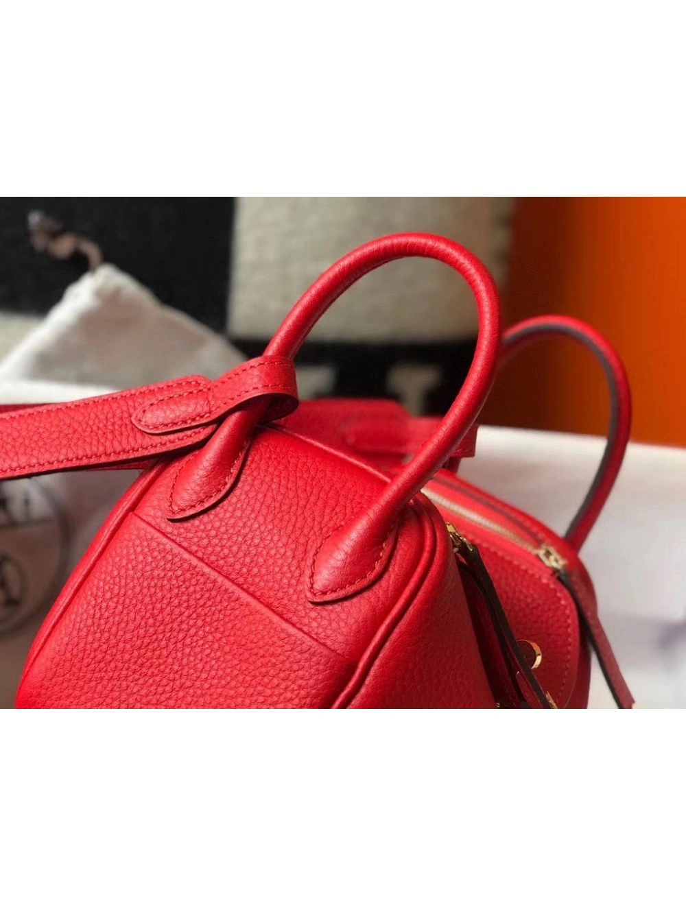 Hermes Lindy Mini Bag In Red Clemence Leather GHW