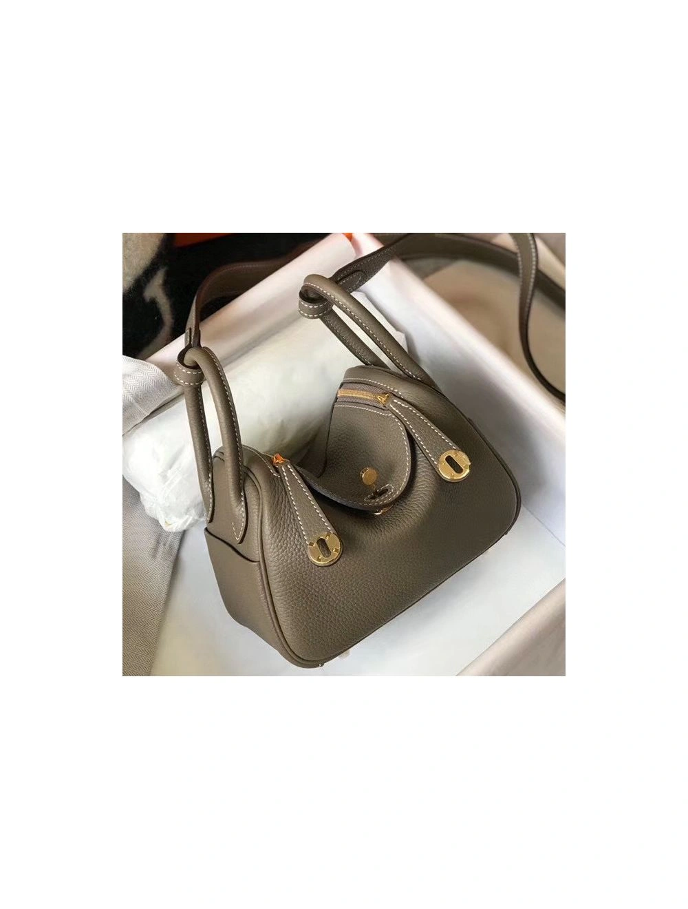 Hermes Lindy Mini Bag In Taupe Clemence Leather GHW