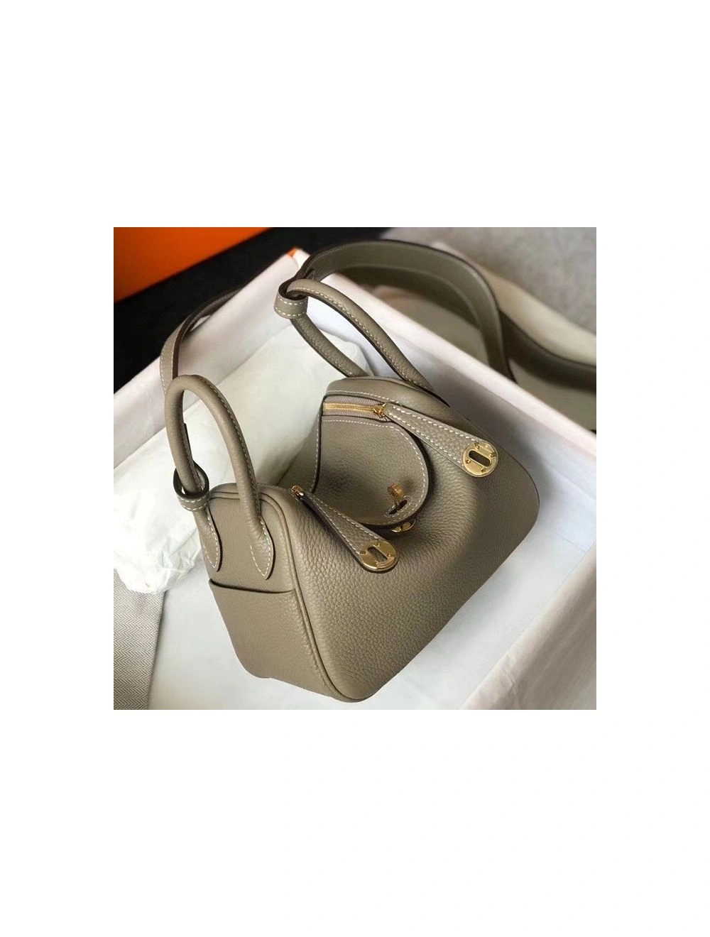 Hermes Lindy Mini Bag In Tourterelle Clemence Leather GHW