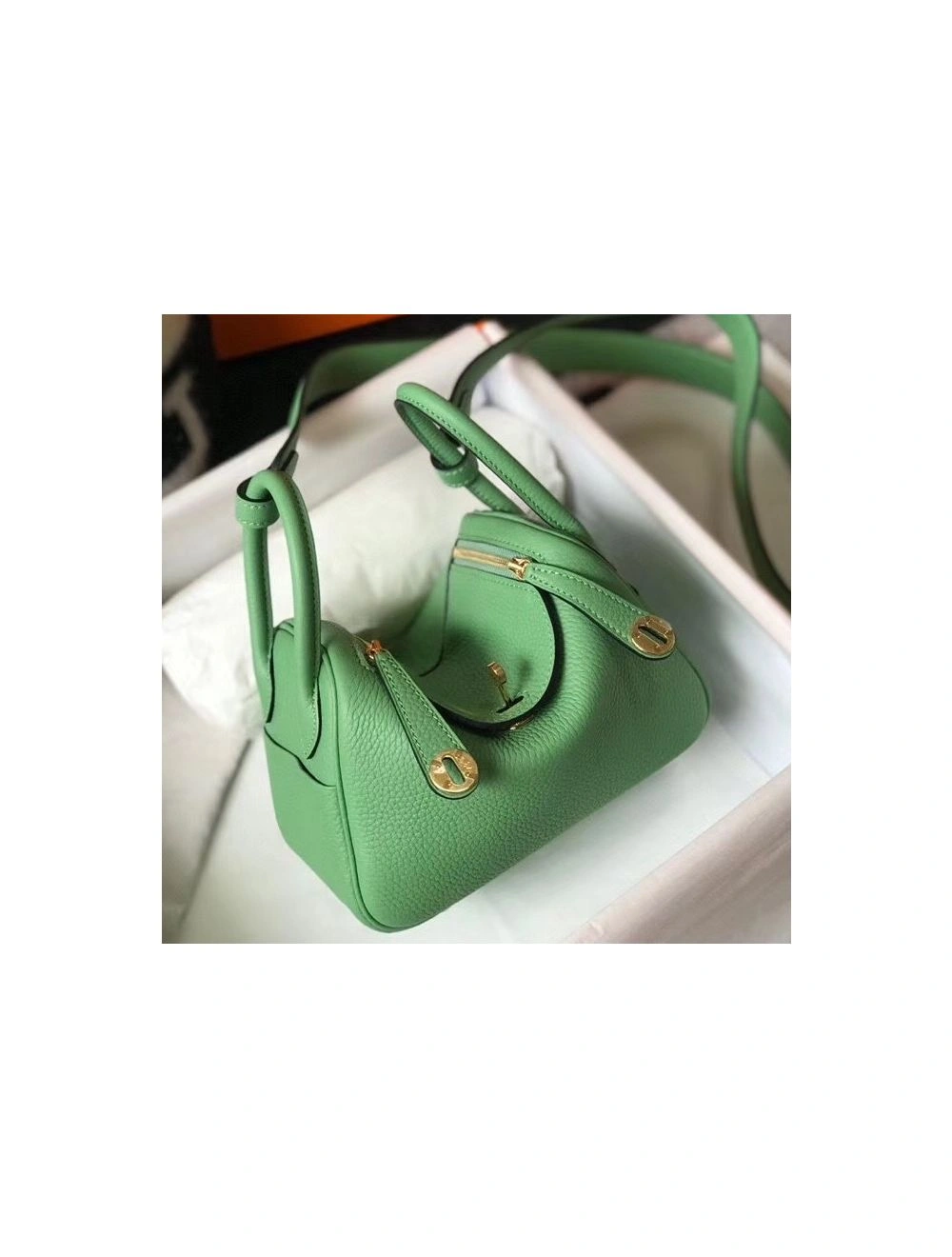 Hermes Lindy Mini Bag In Vert Criquet Clemence Leather GHW