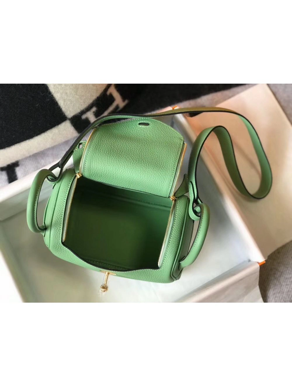 Hermes Lindy Mini Bag In Vert Criquet Clemence Leather GHW