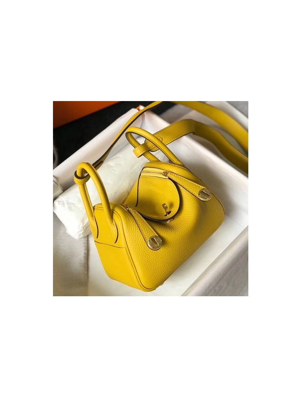 Hermes Lindy Mini Bag In Yellow Clemence Leather GHW