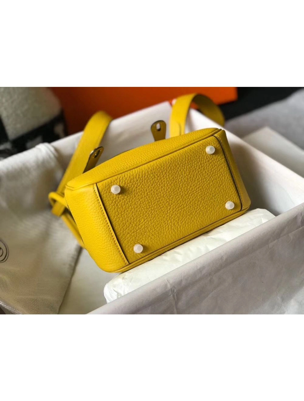 Hermes Lindy Mini Bag In Yellow Clemence Leather GHW