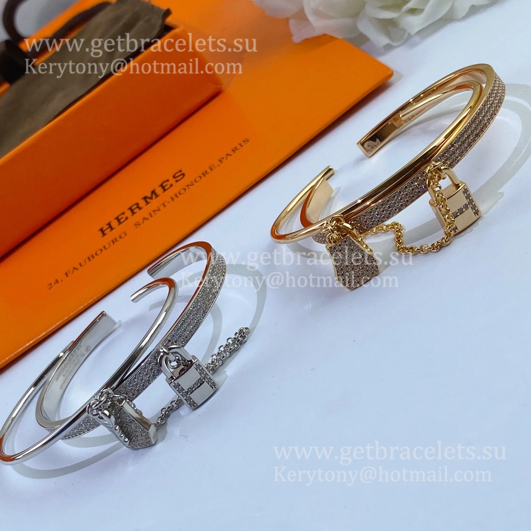 Hermes Lock and Key Bracelet With Diamonds Rose Gold White Gold 2021 Classic