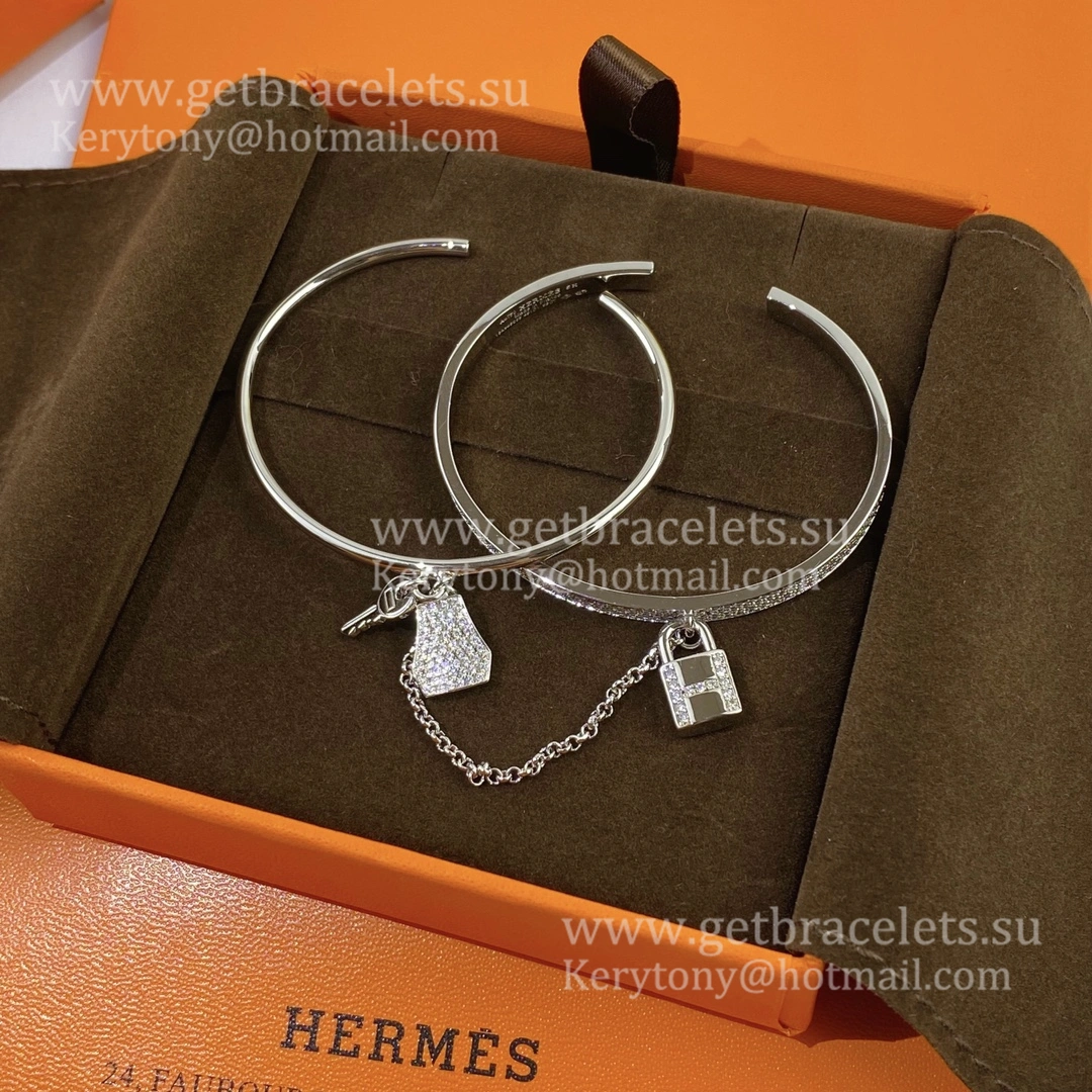 Hermes Lock and Key Bracelet With Diamonds Rose Gold White Gold 2021 Classic