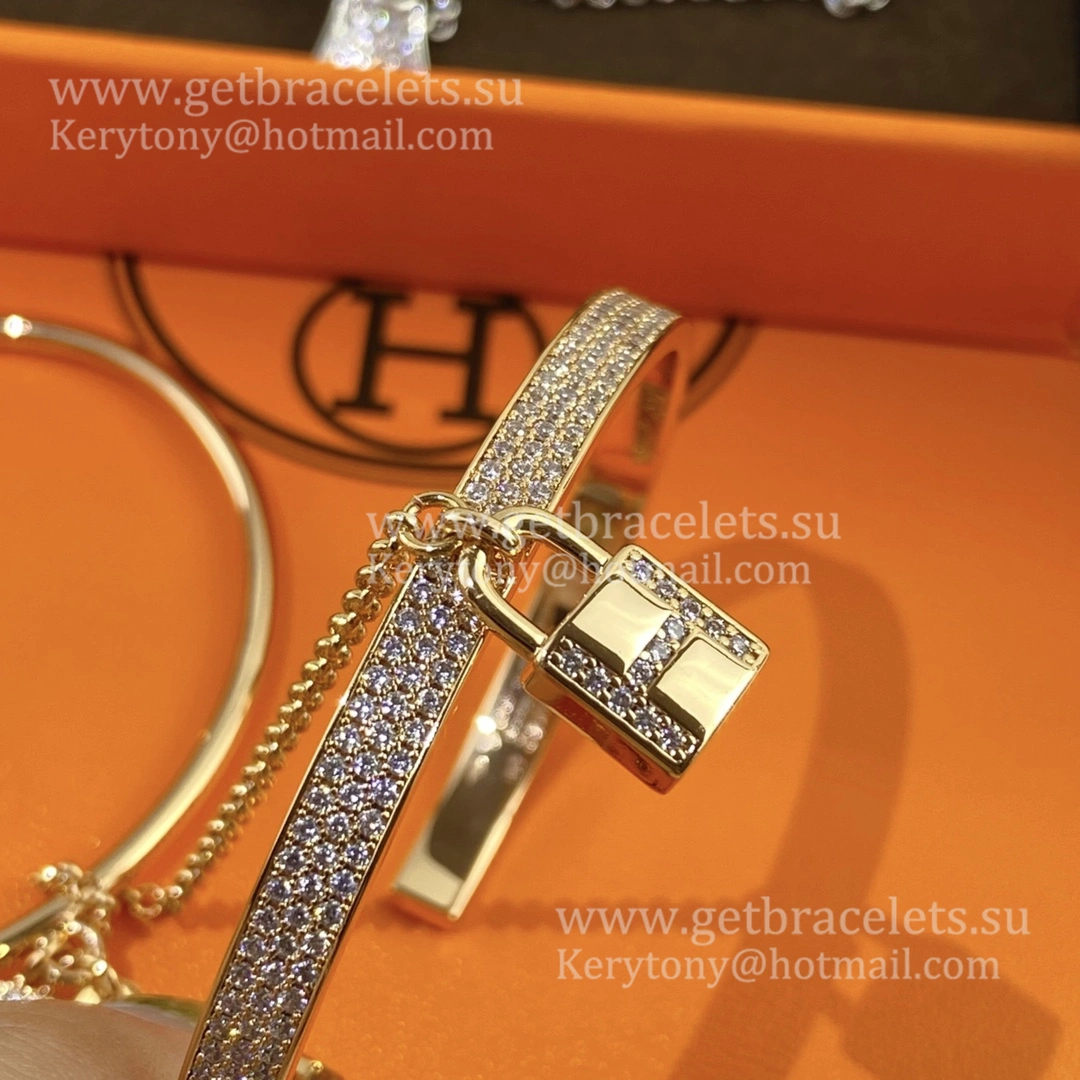 Hermes Lock and Key Bracelet With Diamonds Rose Gold White Gold 2021 Classic