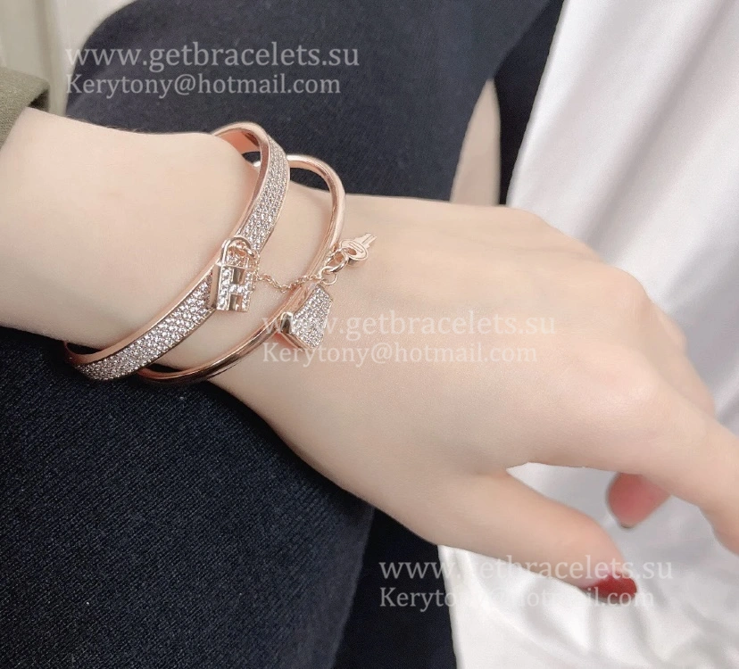 Hermes Lock and Key Bracelet With Diamonds Rose Gold White Gold 2021 Classic