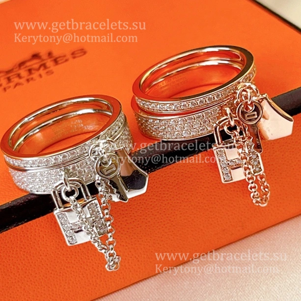 Hermes Lock and Key Ring With Rose Gold White Gold Party Style Lady Jewelry