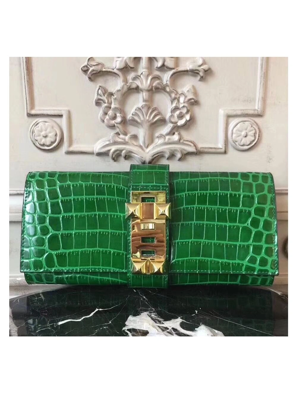 Hermes Medor Clutch Bag In Bamboo Crocodile Leather