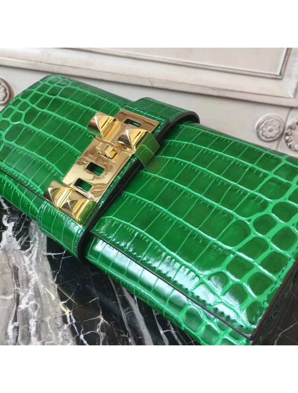 Hermes Medor Clutch Bag In Bamboo Crocodile Leather