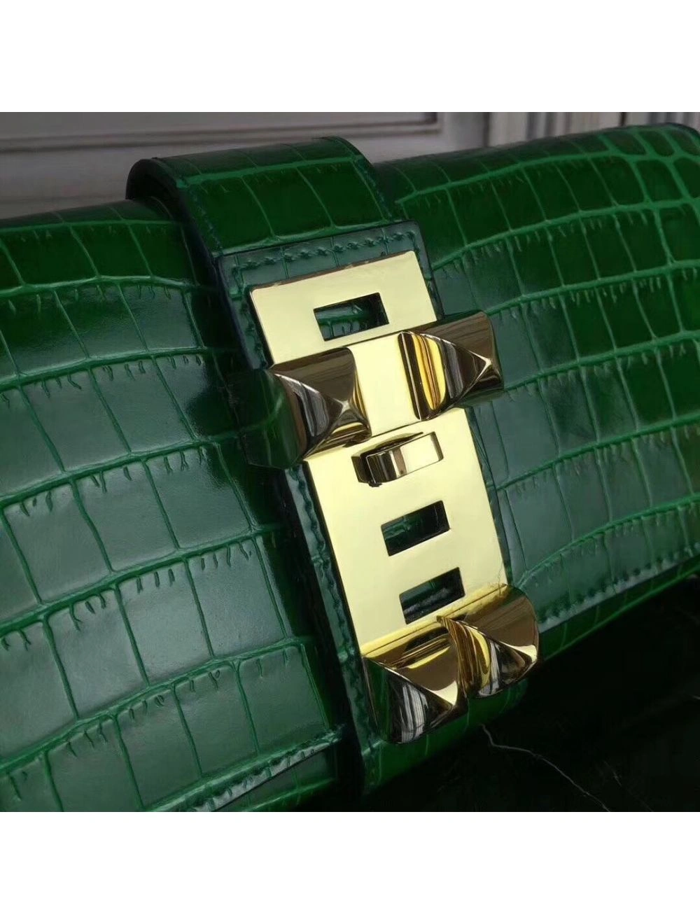 Hermes Medor Clutch Bag In Bamboo Crocodile Leather