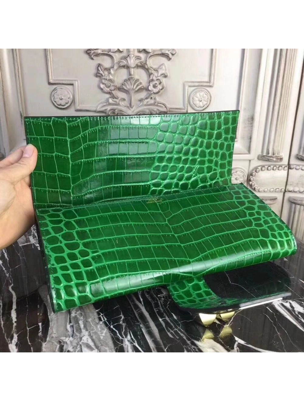Hermes Medor Clutch Bag In Bamboo Crocodile Leather