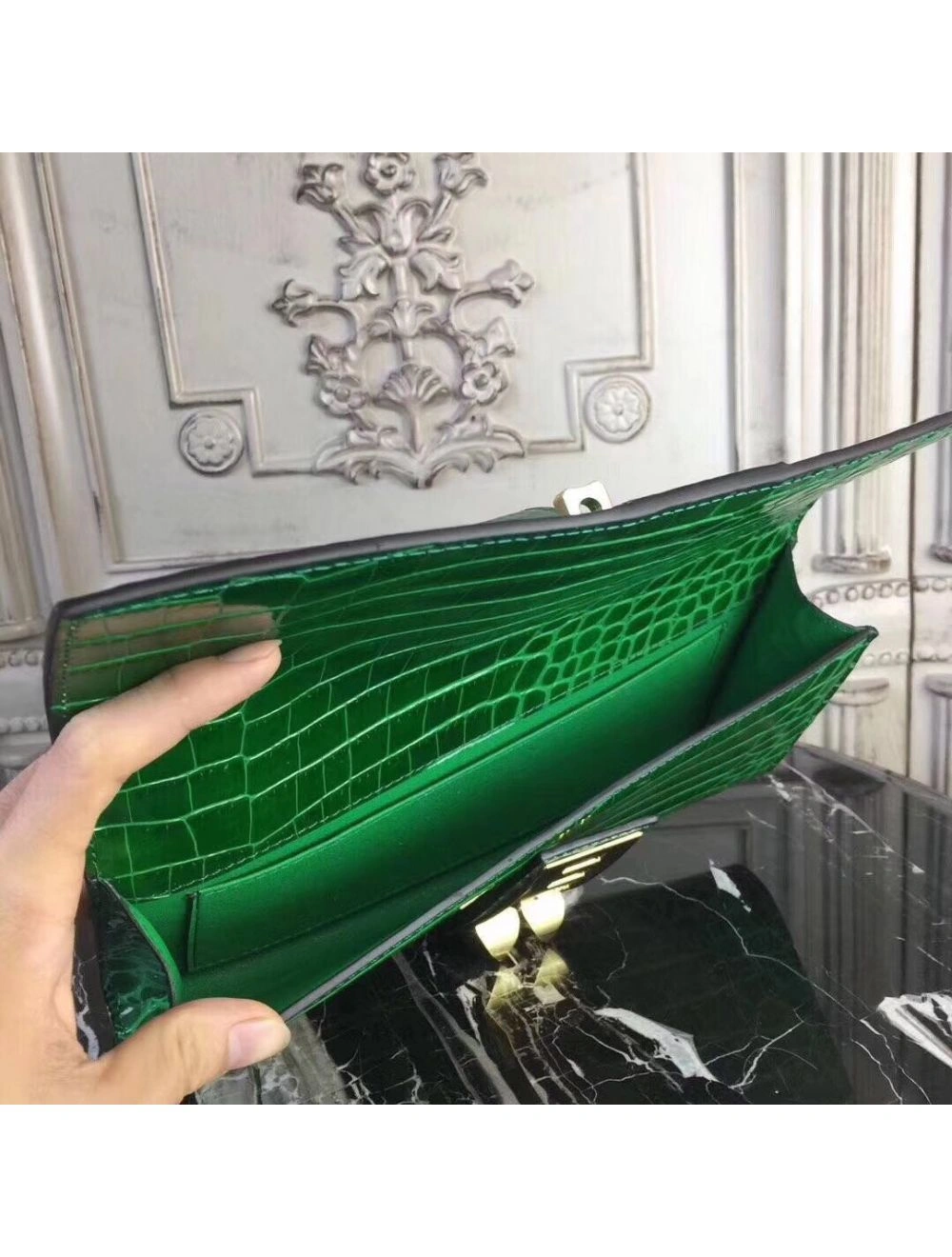Hermes Medor Clutch Bag In Bamboo Crocodile Leather