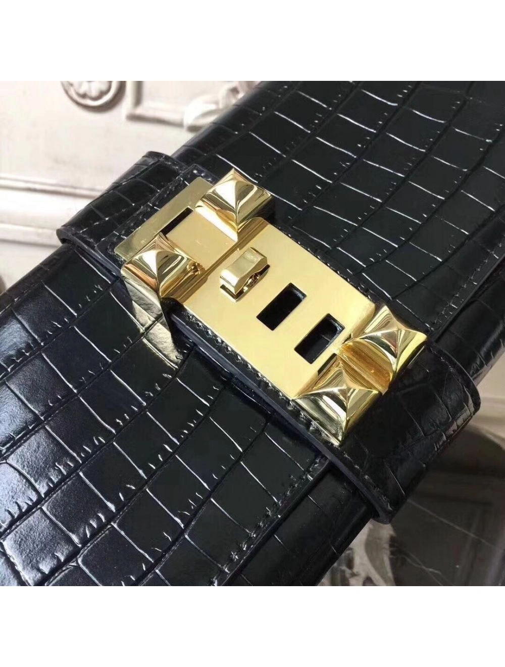 Hermes Medor Clutch Bag In Black Crocodile Leather