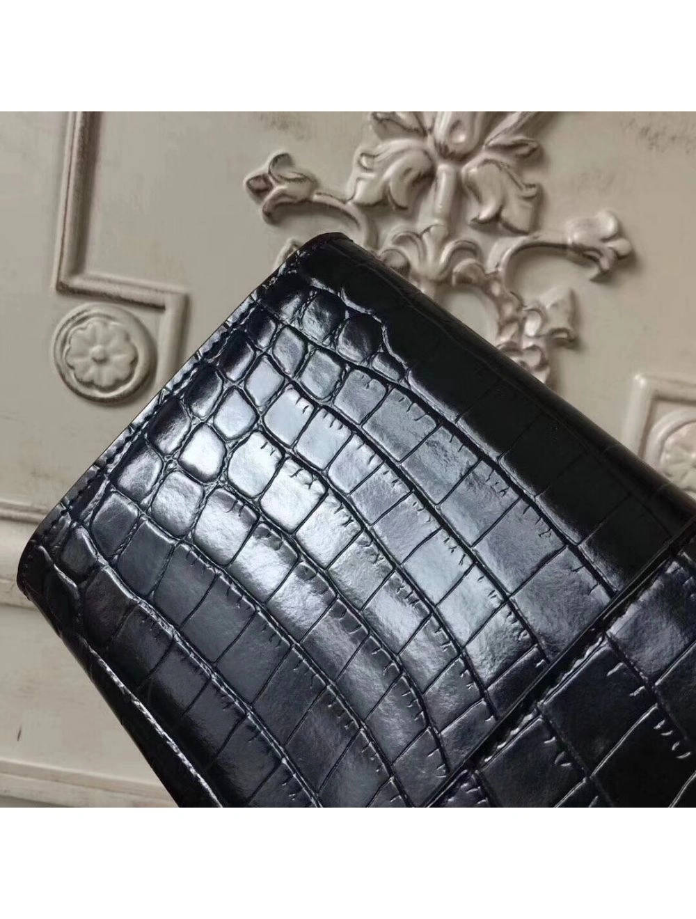 Hermes Medor Clutch Bag In Black Crocodile Leather