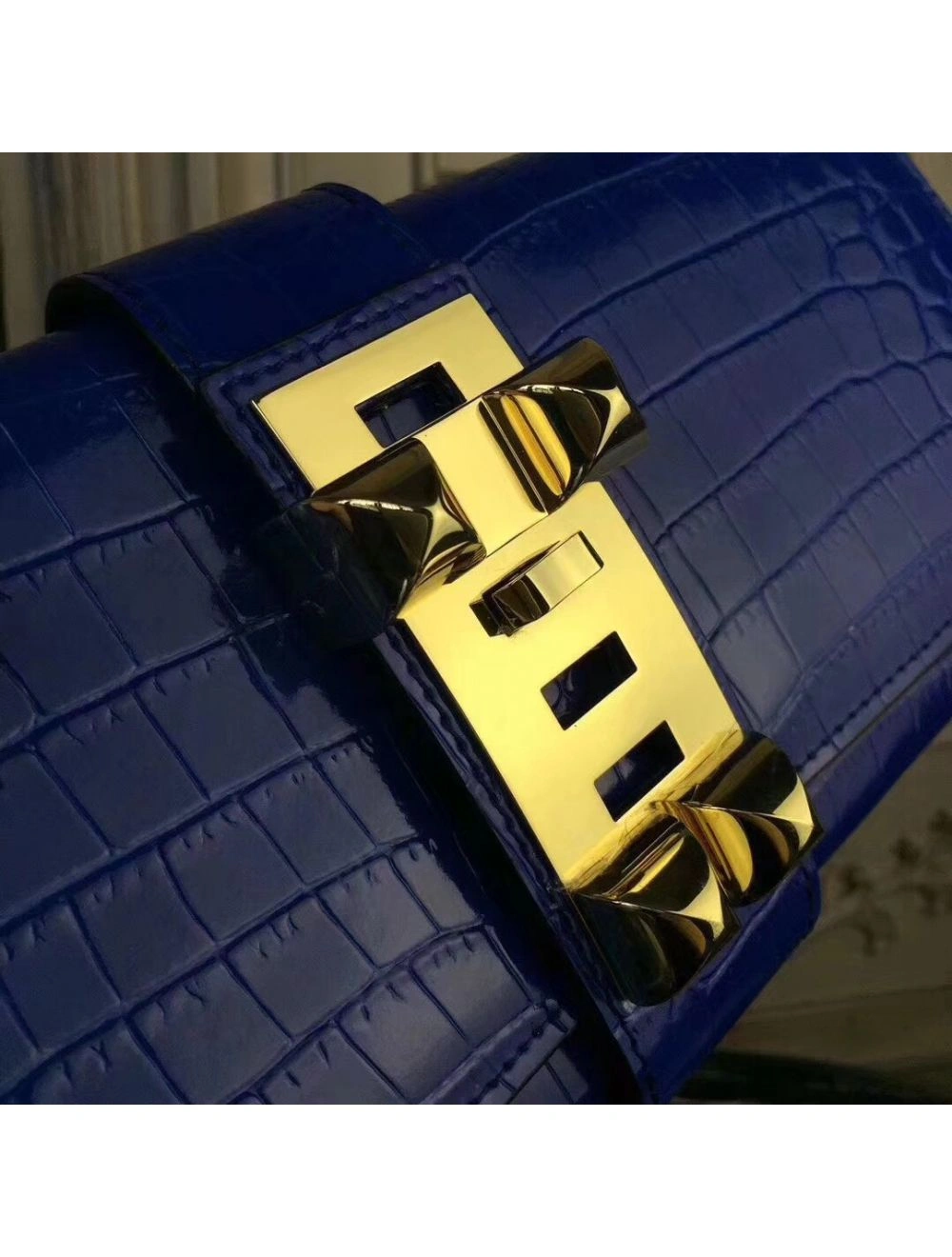 Hermes Medor Clutch Bag In Blue Crocodile Leather