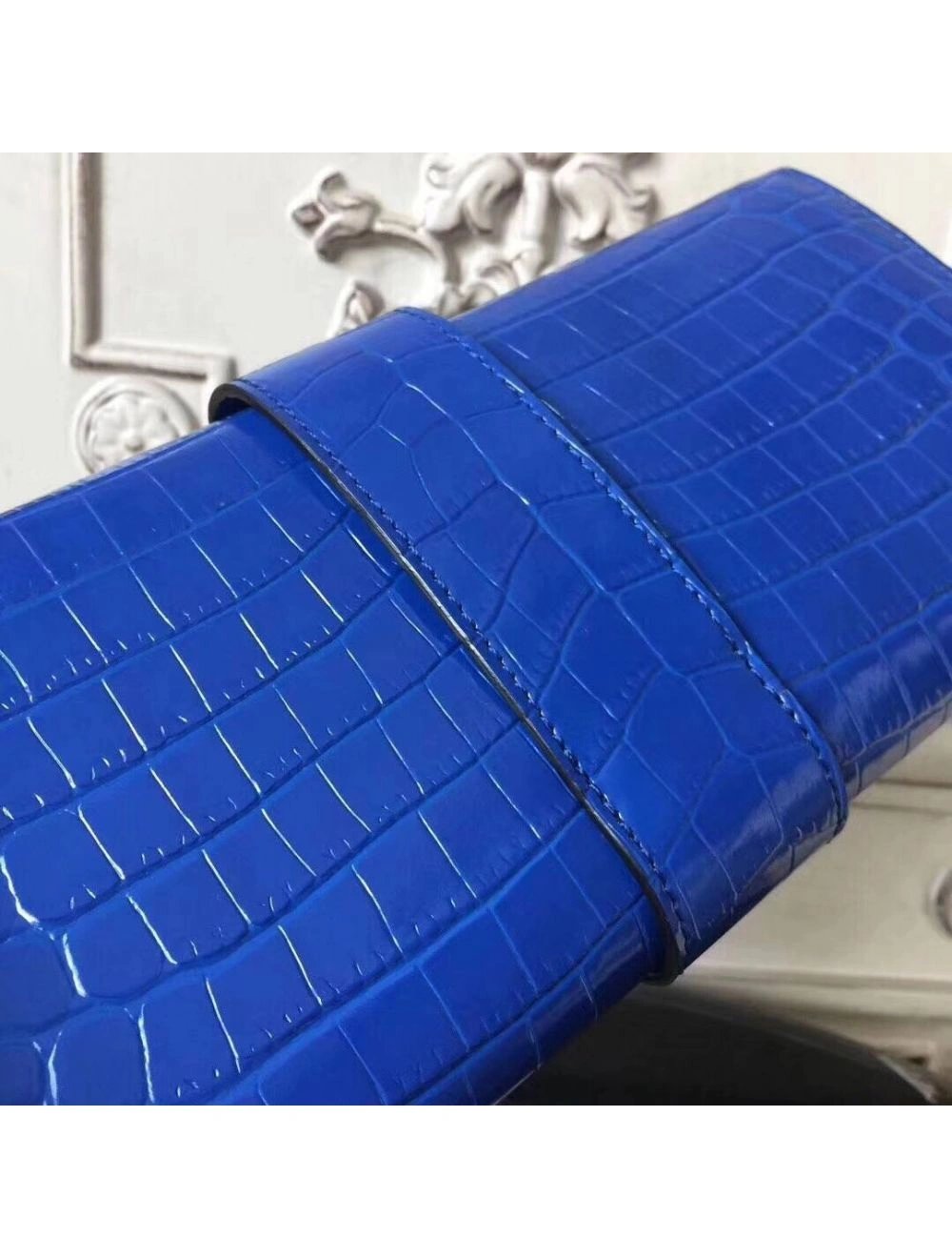 Hermes Medor Clutch Bag In Blue Crocodile Leather