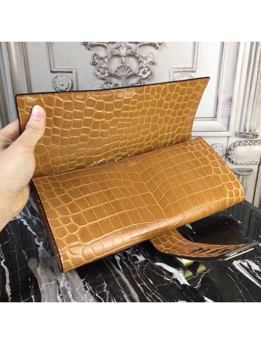 Hermes Medor Clutch Bag In Camarel Crocodile Leather