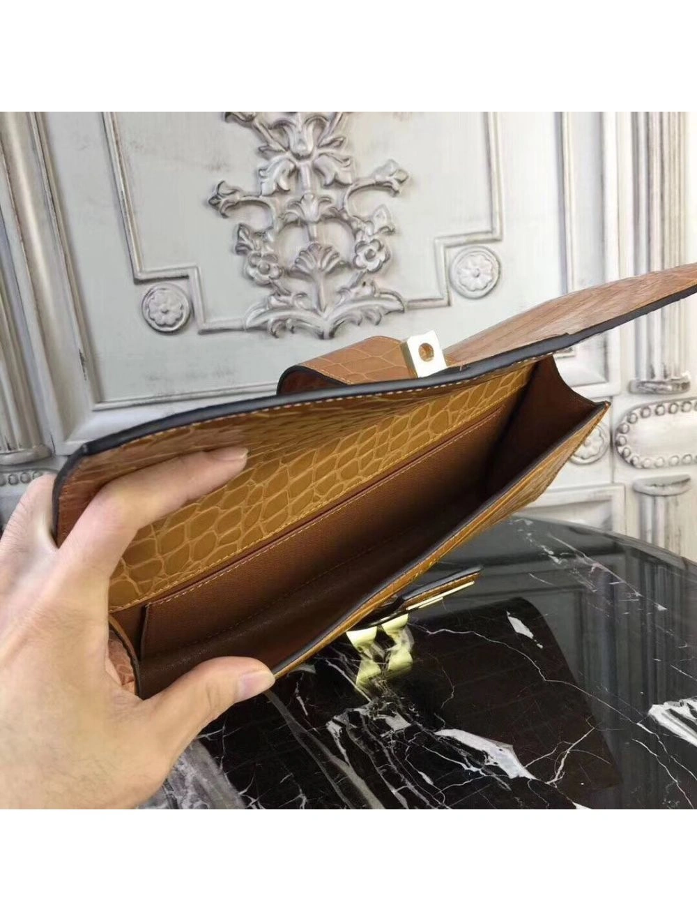 Hermes Medor Clutch Bag In Camarel Crocodile Leather