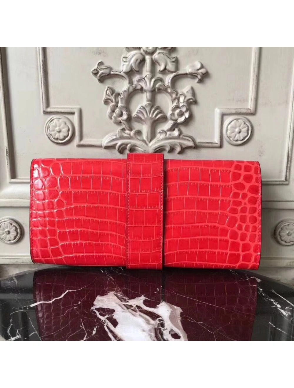 Hermes Medor Clutch Bag In Cherry Crocodile Leather