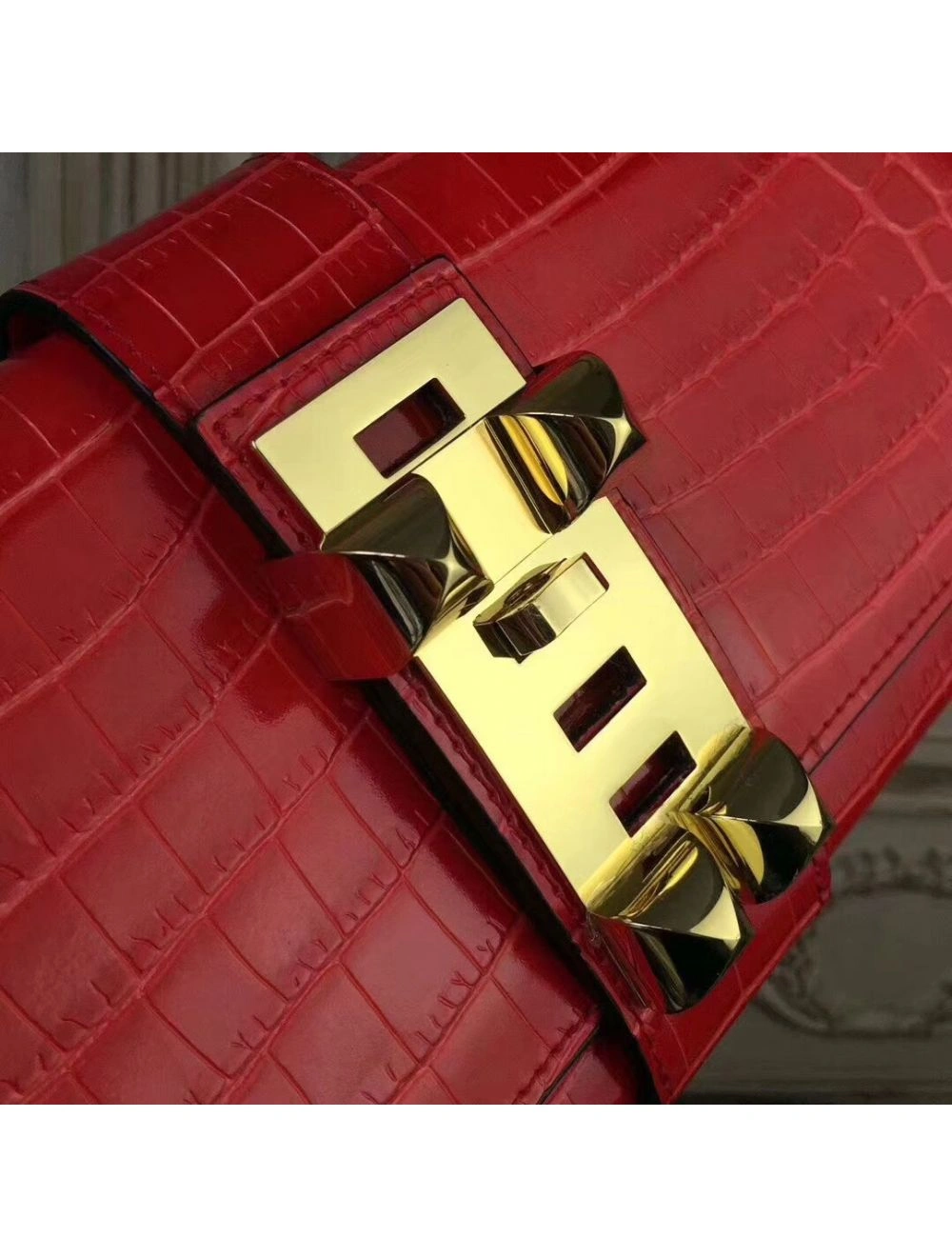 Hermes Medor Clutch Bag In Cherry Crocodile Leather