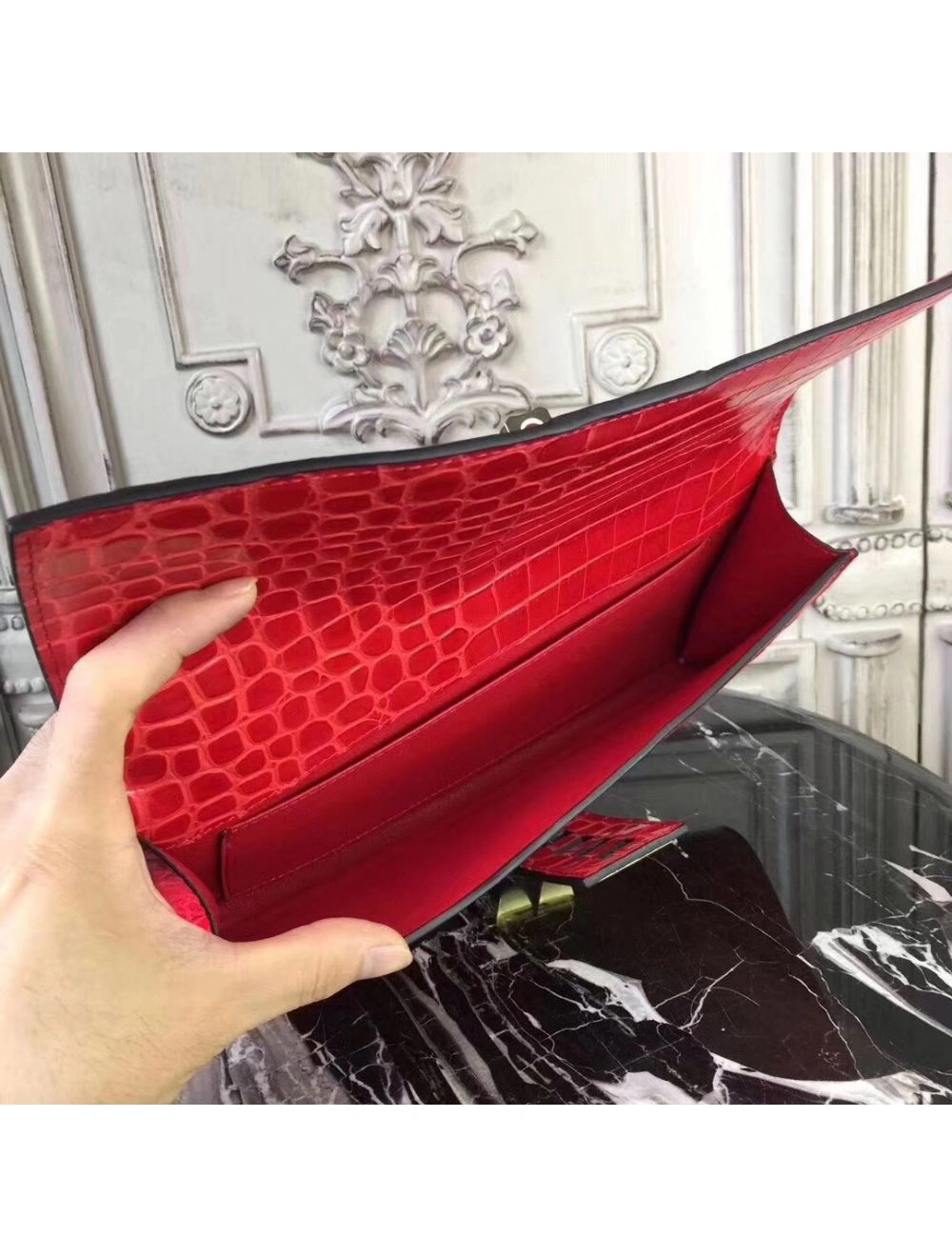 Hermes Medor Clutch Bag In Cherry Crocodile Leather