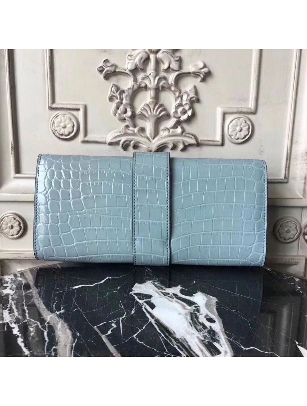 Hermes Medor Clutch Bag In Ciel Crocodile Leather