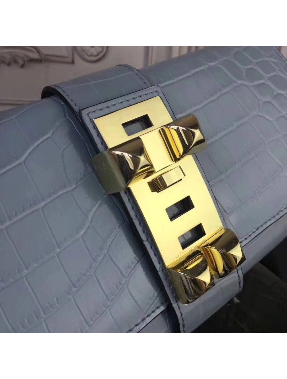 Hermes Medor Clutch Bag In Ciel Crocodile Leather