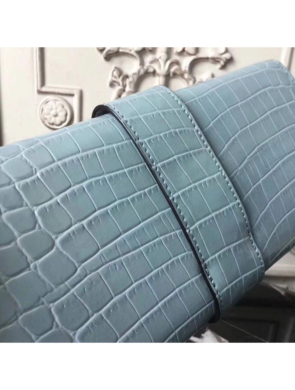 Hermes Medor Clutch Bag In Ciel Crocodile Leather