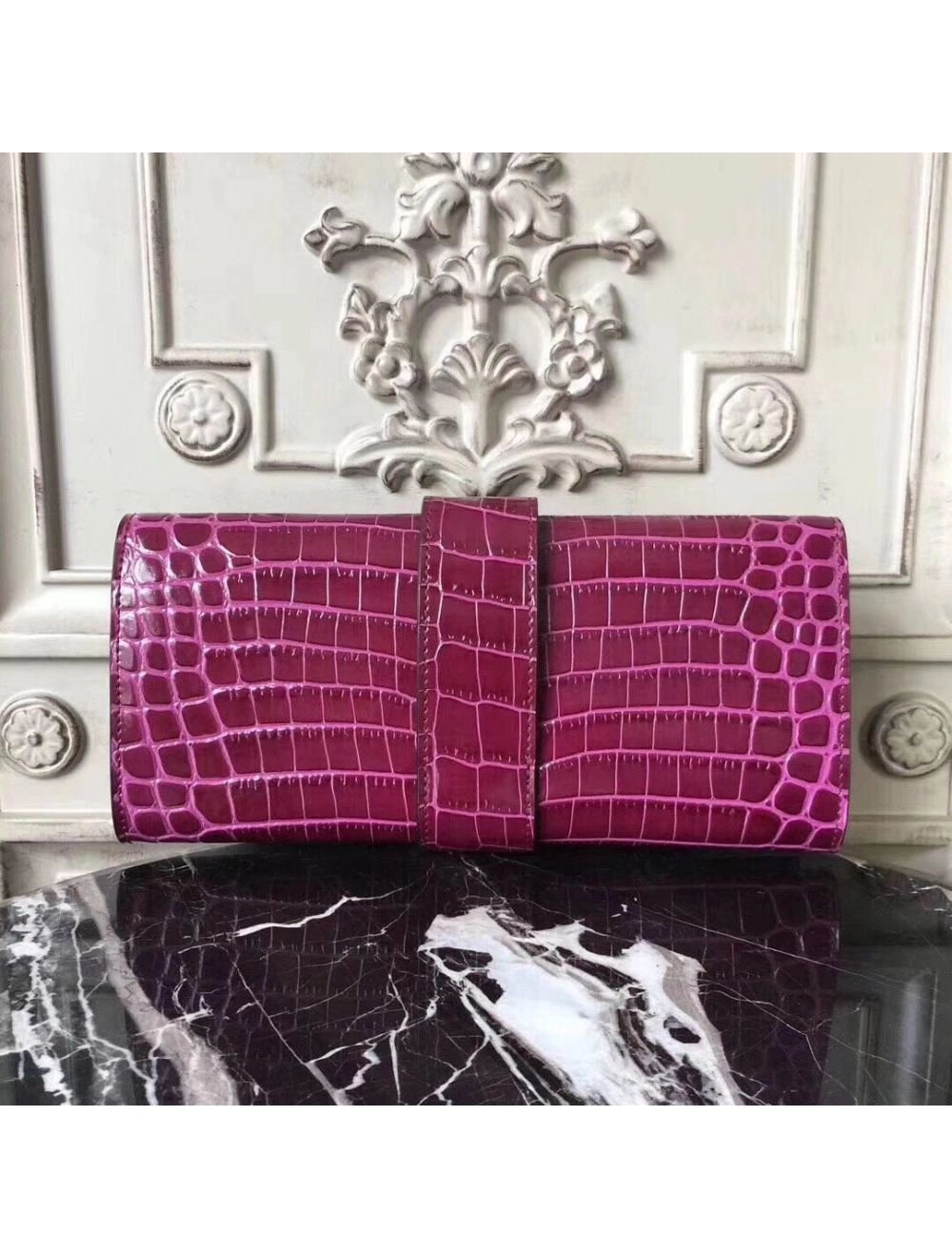 Hermes Medor Clutch Bag In Fuchsia Crocodile Leather