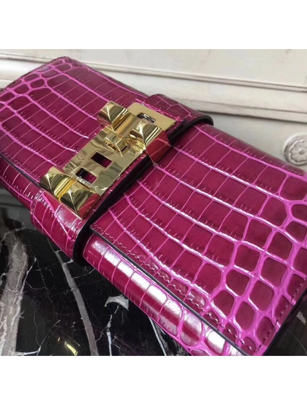 Hermes Medor Clutch Bag In Fuchsia Crocodile Leather