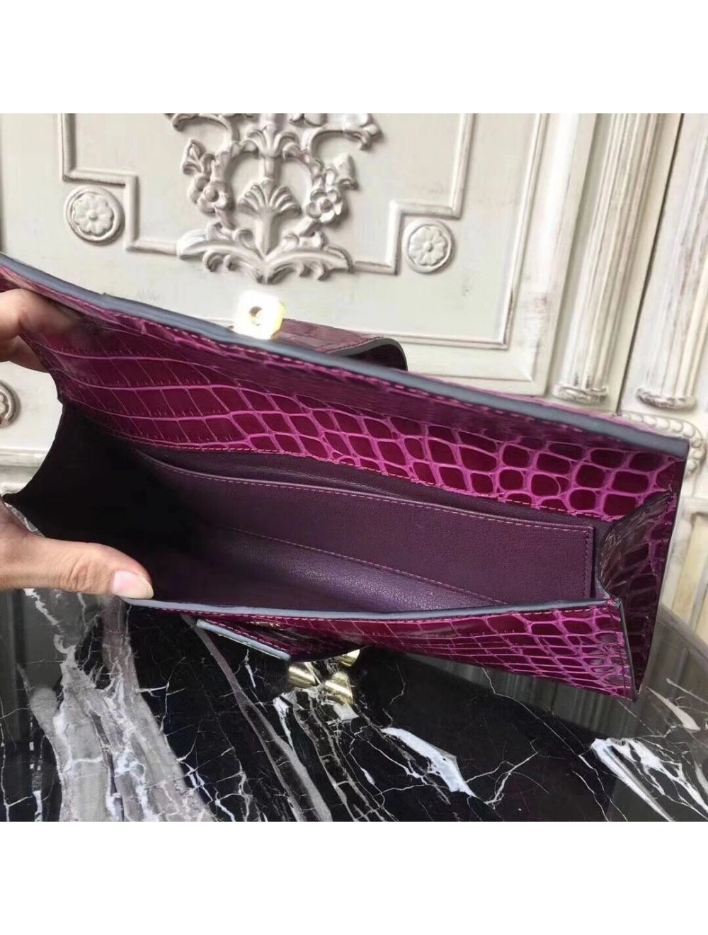 Hermes Medor Clutch Bag In Fuchsia Crocodile Leather