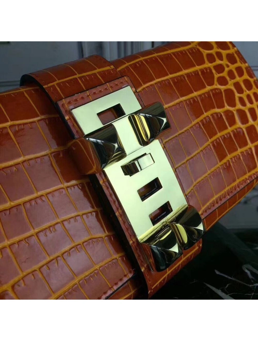 Hermes Medor Clutch Bag In Orange Crocodile Leather