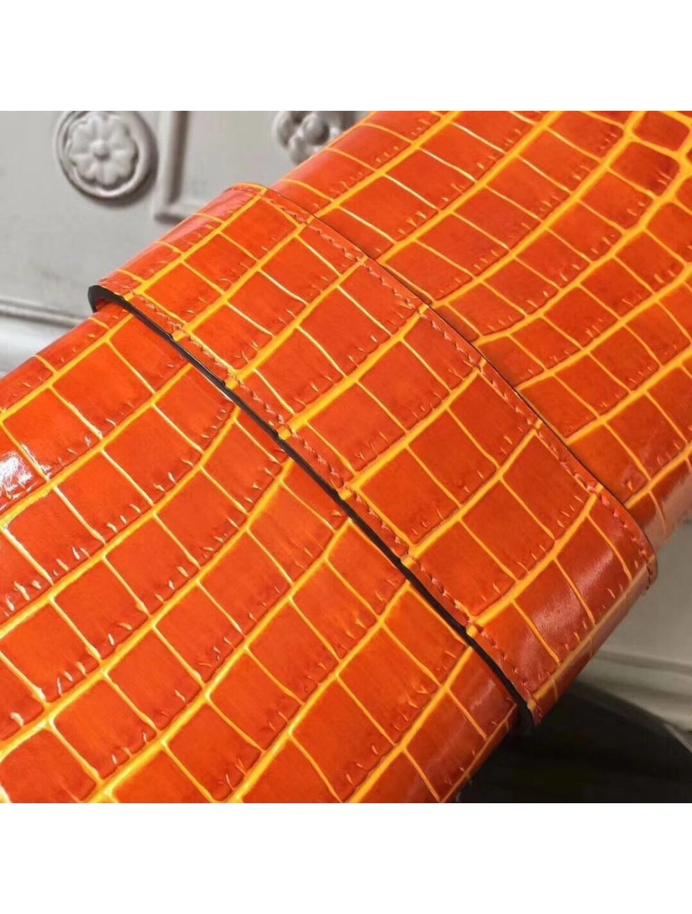 Hermes Medor Clutch Bag In Orange Crocodile Leather