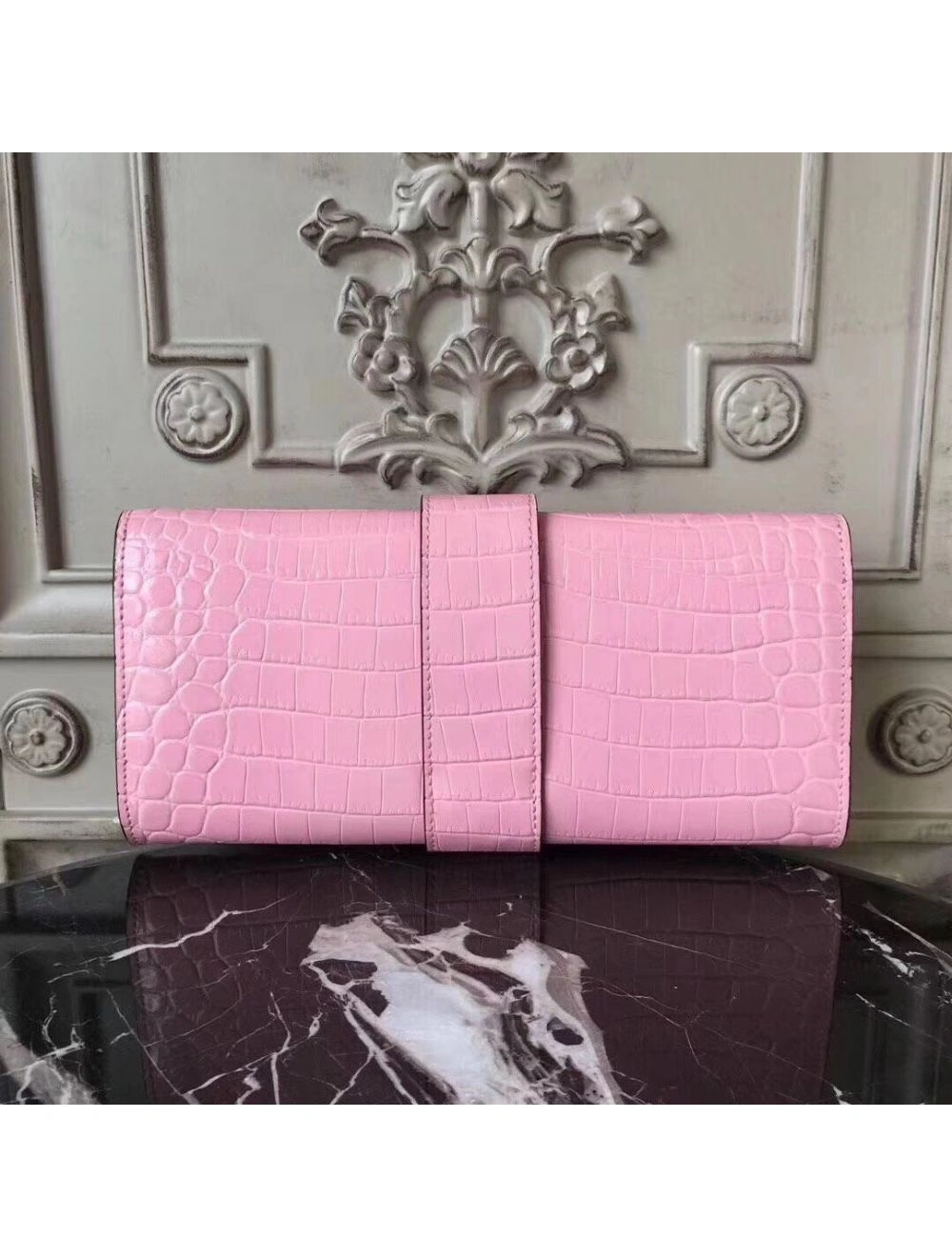 Hermes Medor Clutch Bag In Pink Crocodile Leather
