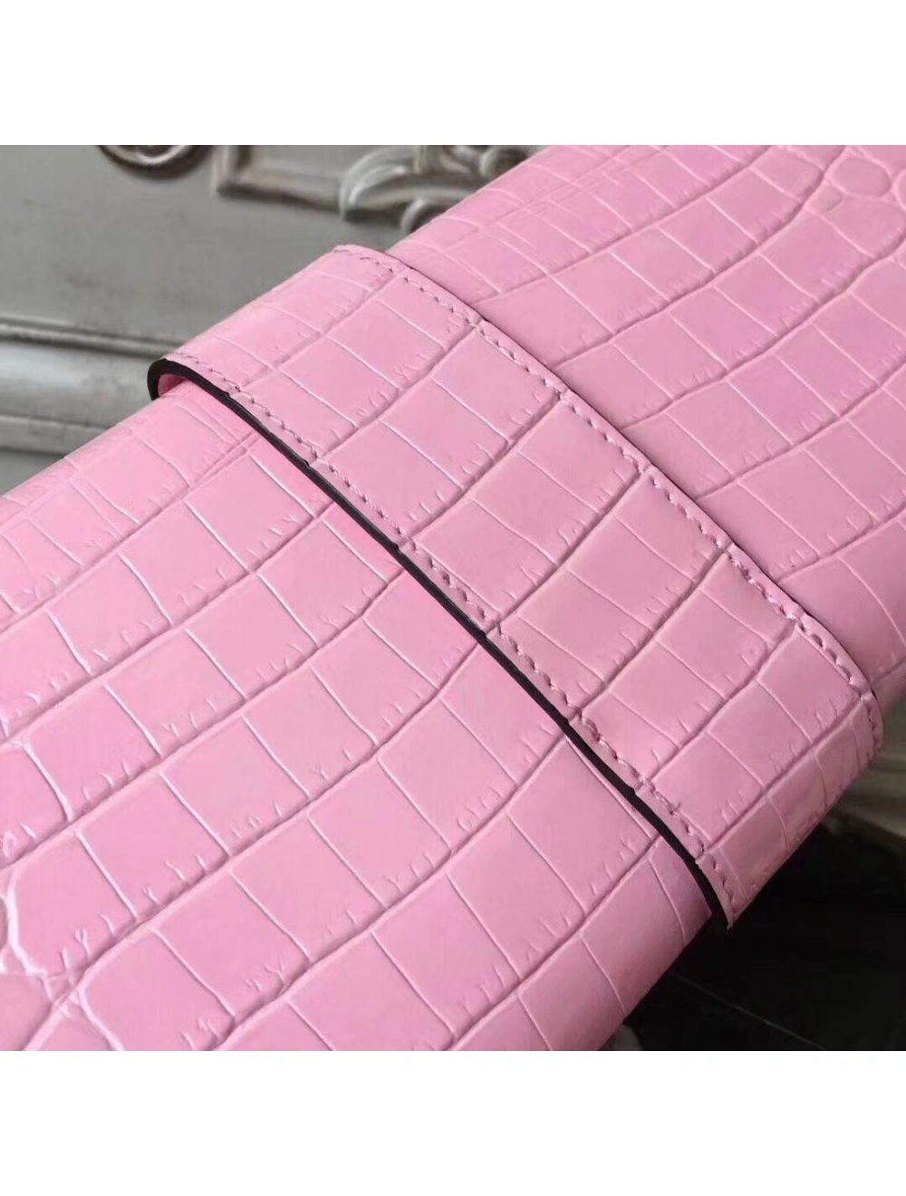 Hermes Medor Clutch Bag In Pink Crocodile Leather